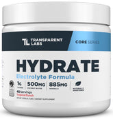 Transparent Labs Hydrate bottle on counter for convenient daily hydration.