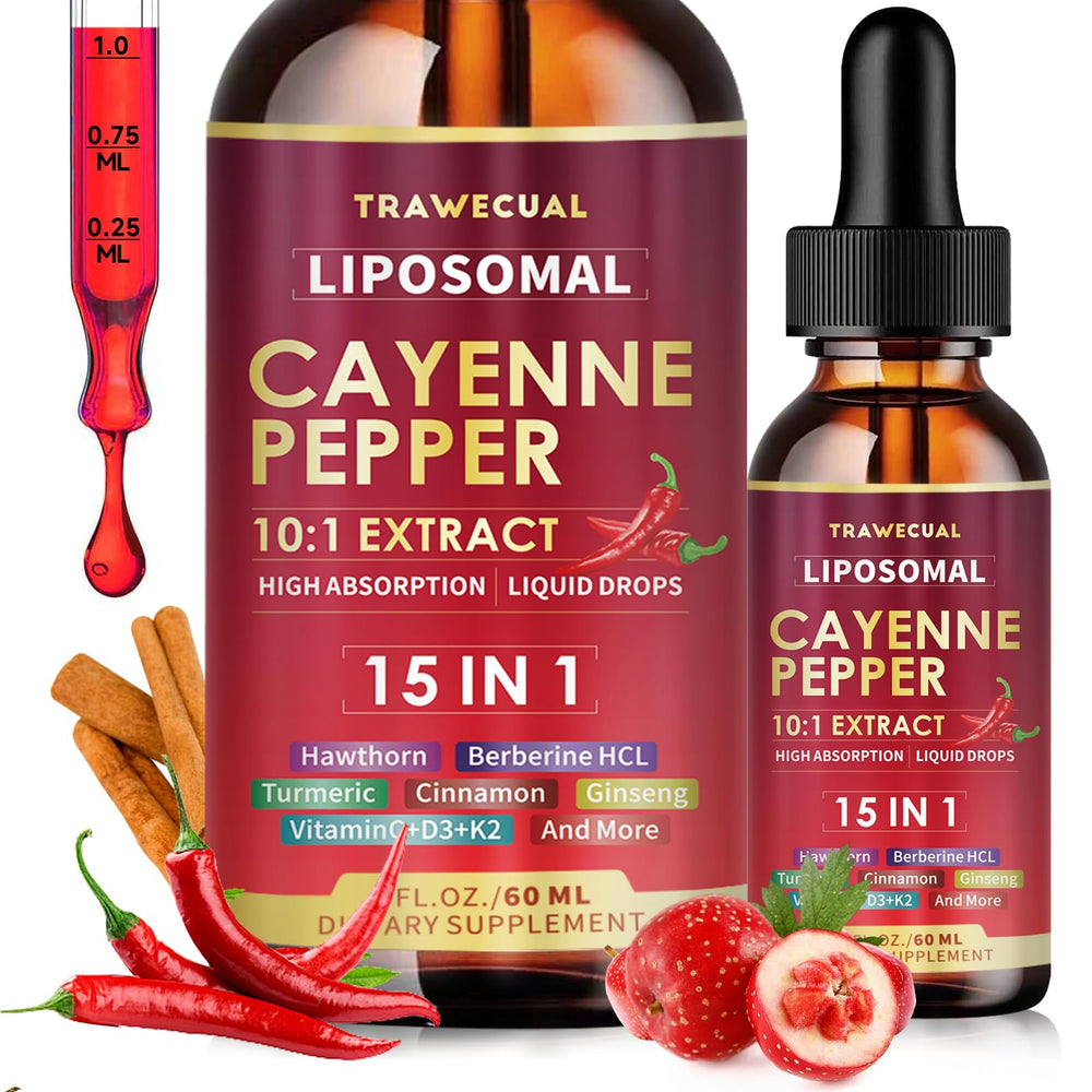 Trawecual liposomal cayenne dropper for fast-absorbing daily vitality.