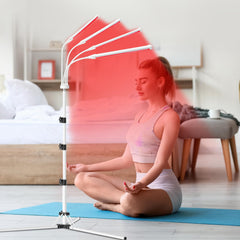 Trayvespace Red Lamp with stand showing flexible home use setup.