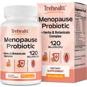 Trehealtt menopause probiotic bottle front promoting daily gut balance