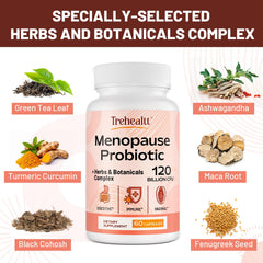 Trehealtt menopause probiotic bottle on shelf for convenient use