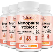 Trehealtt menopause probiotic bottle showing 120B CFU per serving for gut balance