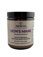Tremetes Lion’s Mane powder jar closeup supports daily focus and mental clarity.