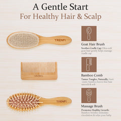TRENFI wooden massage brush for soothing scalp and bonding during grooming