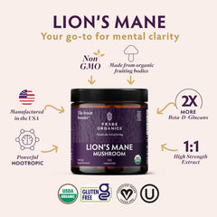 TRIBE ORGANICS Lion's Mane label highlights 1000 mg per capsule and organic extract