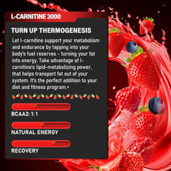 Trihood Liquid L-Carnitine 3000 bottle closeup with clear liquid and label