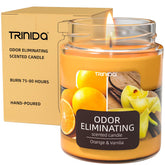 TRINIDa Orange & Vanilla candle front view shows powerful odor elimination for a fresher room