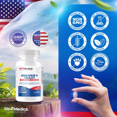 TRIOMEDICA Brewers Yeast seven-and-a-half grains softgels close-up highlights B vitamins