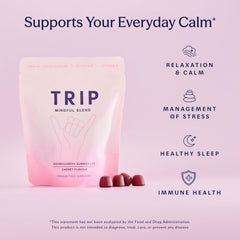 TRIP Ashwagandha Gummies bottle with travel-friendly packaging for on-the-go use