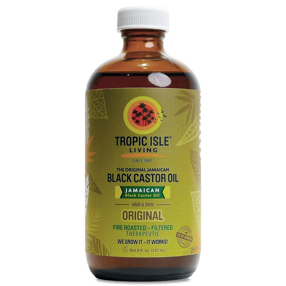 Tropic Isle Living Jamaican Black Castor Oil bottle pour for scalp nourishment