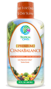 Tropical Oasis Cinnabalance bottle pouring to start your day with cinnamon flavor.