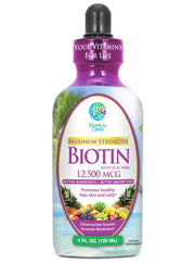 Tropical Oasis Biotin Drops bottle shows the liquid formula for hair and nails support.