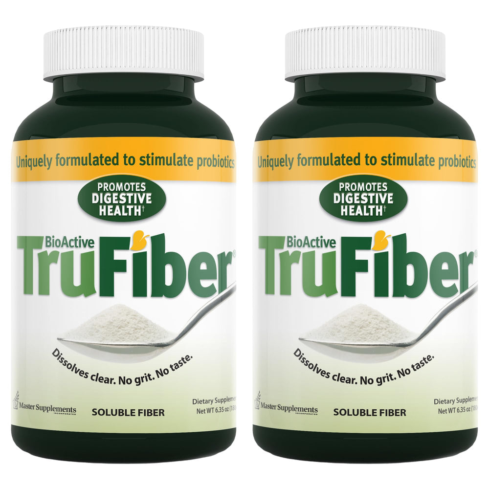 TruFiber bottle pour showing easy dissolving prebiotic fiber for digestive health