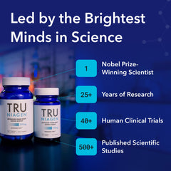 TRU NIAGEN bottle back label visible with dosage and NR ingredients information