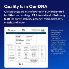 TRU NIAGEN label graphic highlighting patented Niagen ingredient and NAD+ benefits
