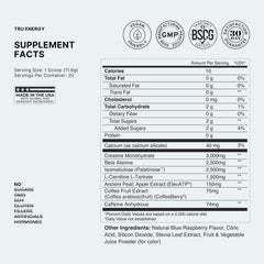 TRU Supplements Energy label close-up highlights vegan formula and clean ingredients