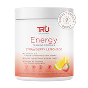 TRU Supplements Energy strawberry lemonade bottle delivering clean energy for workouts