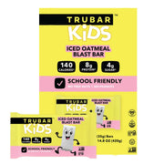 TRUBAR Kids Protein Bars Iced Oatmeal Blast packaging is gluten-free and nut-free.