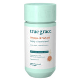 True Grace Omega-3 fish oil bottle front shows potency for daily wellness.