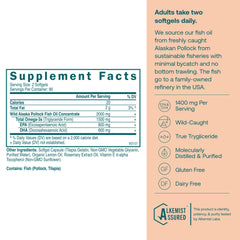 Close-up of True Grace Omega-3 softgels highlighting high-potency capsules.