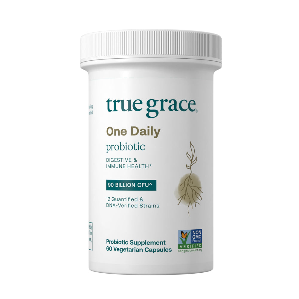 True Grace One Daily Probiotic bottle with label for gut balance and daily use