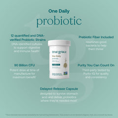 True Grace Probiotic label highlights CFU and shelf life details