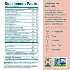 True Grace One Daily tablets closeup highlights vegan, fermented minerals for smooth uptake.