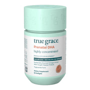 True Grace Prenatal DHA softgels bottle front view; potential support for prenatal nutrition
