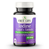True Life Therapeutics Lugol's iodine tablets bottle front with stable 12.5mg formula.