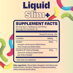 Close-up of True Theory Liquid Slim label highlighting CaloriBurn GP and InnoSlim.