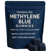 TRUEHEALTHIC Methylene Blue Gummies bottle shows 30 gummies for sustained energy and focus.