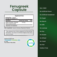 TRUEMED fenugreek capsules close-up showing vegetarian capsules