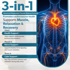 TRUEMED magnesium taurate capsules closeup highlighting high absorption for steady energy.