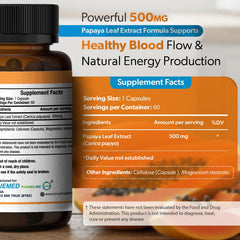 TRUEMED Papaya Leaf Extract bottle front—premium 500 mg capsules for convenient daily use