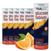 TRUEplus Glucose Tablets orange tubes six-pack for quick energy on the go.