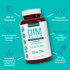 Truevantage DIM-Dong Quai capsules showcase premium hormone support.