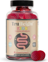 TruHeight Kids prebiotic probiotic gummies strawberry flavor support gentle digestion for children.