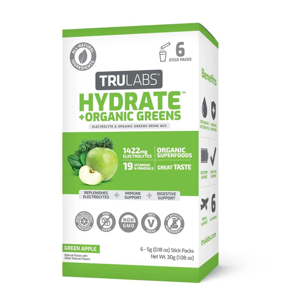TRULABS Hydrate Green Apple packet ready to mix for on-the-go hydration.