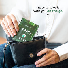 TRUMETA Greens with spirulina and goji supports sustained energy.