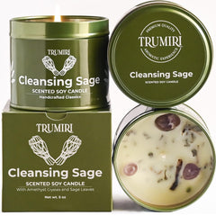 TRUMIRI Sage Candle 5oz packshot highlights clean, non-toxic soy wax for soothing home scent.