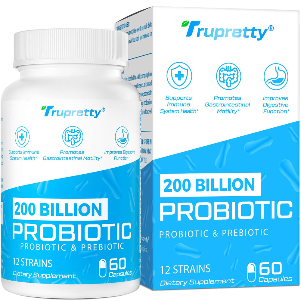 Trupretty 200B CFUs 12-strain probiotic bottle for daily gut support.