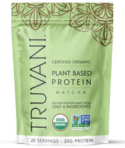 Truvani Matcha Pea Protein bottle pour for an energizing smoothie