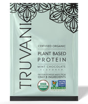 Truvani vegan pea protein mint chocolate bottle pour for a smooth plant-based shake