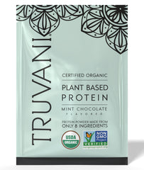 Truvani vegan pea protein mint chocolate bottle pour for a smooth plant-based shake