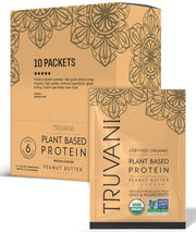 Truvani pea protein powder in peanut butter flavor for a clean vegan protein boost.