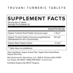 Truvani 1350 mg tablets close-up highlighting potent curcuminoids for potential joint support.