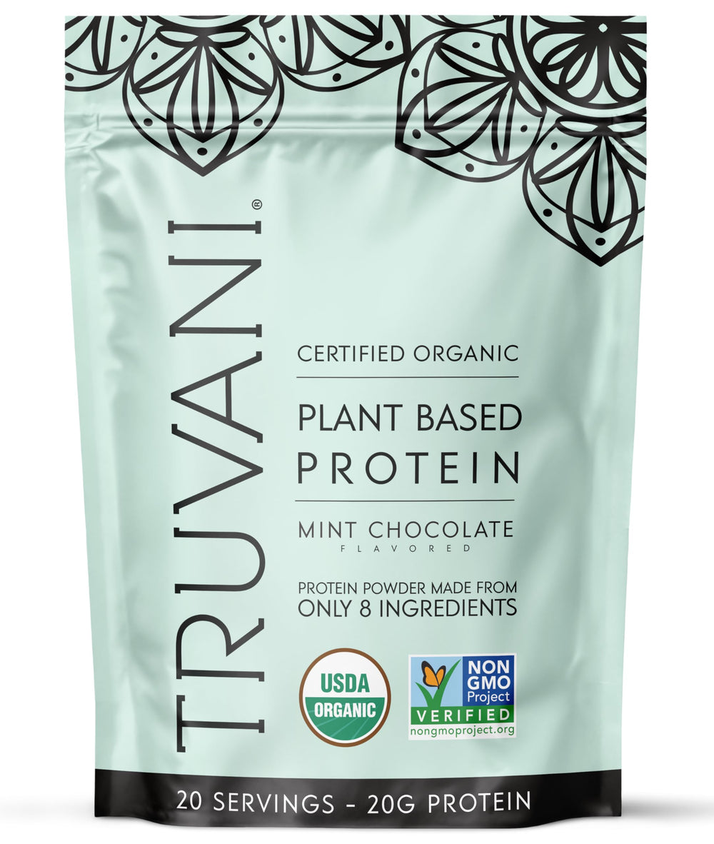 Truvani vegan pea protein mint chocolate jar for smoothies