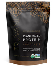 Truvani vegan pea protein powder chocolate bag—premium organic blend for clean shakes.