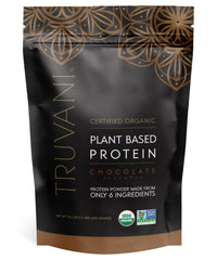 Truvani vegan pea protein powder chocolate bag—premium organic blend for clean shakes.