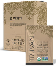 Truvani vegan pea protein powder front label highlights premium ingredients for clean fueling